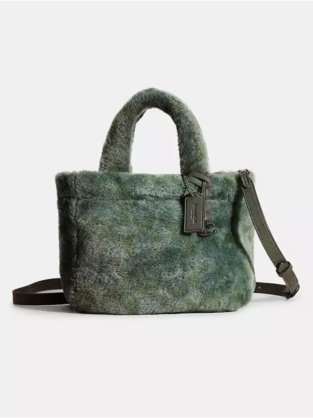 NWOT Coach Green Shearling Mini Tote with Removable Strap
